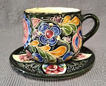 Šálek s podšálkem, ruční malba, zn. Klenčí Šálek s podšálkem, ruční malba, zn. Klenčí